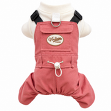 KUTKUT 2-in-1 Pet Jumpsuit Overall with Built in Leash Ring, Small Dog Cat Vintage Bib Pants, Snap Button Party Dog Clothes All-in-One Jumpsuit for Maltese, Pekingese ( Reddish )