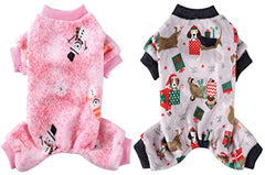 KUTKUT 2 Pcs Dog Bodysuits for Small Dog Boy Girl Fleece Puppy pjs Jammies 4 Leg Dog Clothes for Maltese, Shihtzu Winter Warm Onesies Jumpsuit Clothing for Pet Dogs Male & Female - kutkutstyl