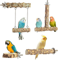 KUTKUT Natural Wood Bird Perchs (Pack of 4 Wooden Perch Including Swing)
