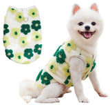 KUTKUT Winter Small Dog Cat Flower Sleeveless Vest Soft Warm Coral Fleece Double Layer Cozy Soft Button Open Sweater Small Doggie Outfit for Maltese, ToyPoodle, Toypom ( Green Floral)