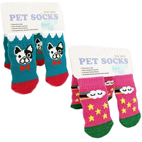4PCS/Set Non-Slip Dog Socks Knit Pet Cat Puppy Shoes Cute Print Paw  Protecter ♧