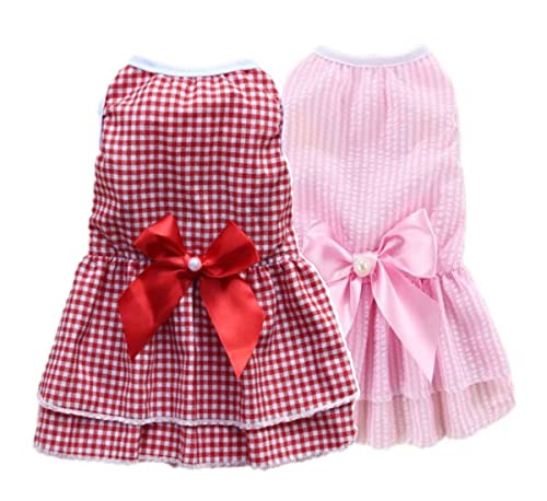 KUTKUT Pack of 2 Summer Frock Dress for Small Puppy Kitten Girl Clothes Female Princess Tutu Striped Skirt Cat Pet Apparel Outfits