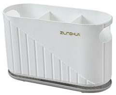 EZYHOME Plastic Kitchen Utensil Holder Cultery Drainer Caddy, 3 Divided Silverware Holder Drying Utensil Crock, Sink Countertop Flatware Organizer for Spoons, Forks, Knives