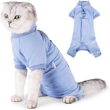 KUTKUT Cats Recovery Suit, Kitten Recovery Onesie Female Cats Abdominal Wounds Bandages Cone E-Collar Alternative After Surgery, Cat Spay Bodysuit for Male Female Cats (Blue)