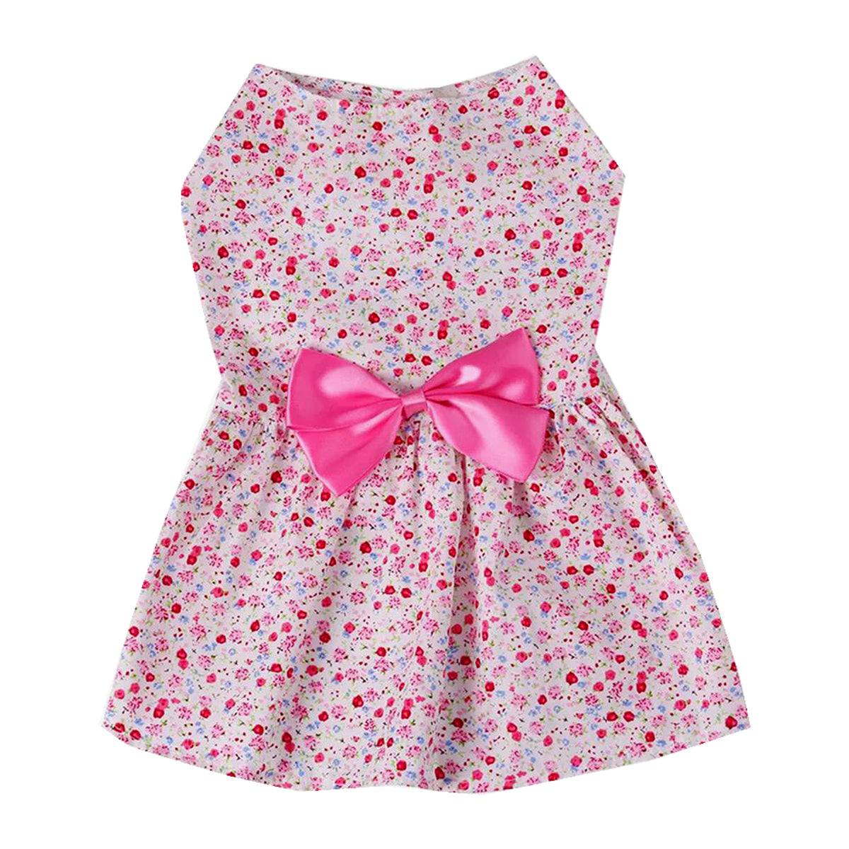 KUTKUT Lovely Floral Small Pet Frock | Ribbon Skirt for Small Dogs | Summer Clothing for Shih Tzu, Maltese, Yorkie Dog Wedding Dress (Pink)