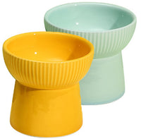 KUTKUT Ceramic Cat Food Or Water Bowl, 2 Pcs Raised Cat Feeder Dish with Stand, Elevated Pet Food Bowl for Cats and Small Dogs, Stress Free Backflow Prevention, Anti Vomiting Reduce Neck Burd