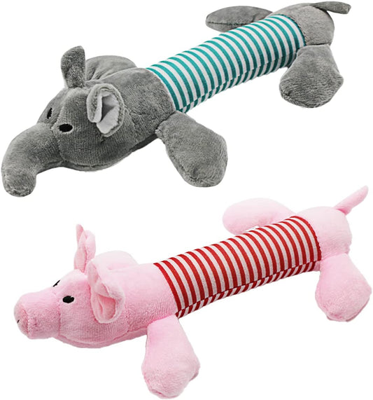 KUTKUT Cute Pet Dog Cat Plush Squeak Sound Dog Toys Funny Fleece Durability Chew Molar Toy Fit for All Pets (Pig+Elephant) - kutkutstyle