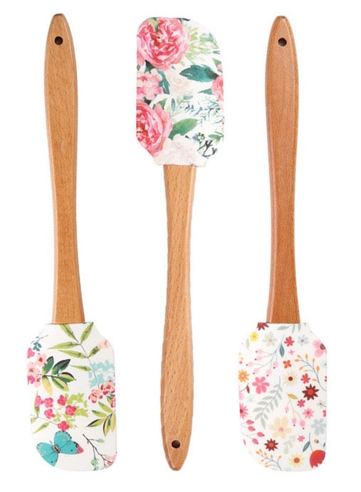 EZYHOME 3Pcs Floral Silicone Spatula,Cake Scrapers and Cream Spreaders for Baking Mixing and Cooking, Cake Cream Butter Spatula, Irish Baking Kitchen Cooking Supplies (30cm *6 cm)