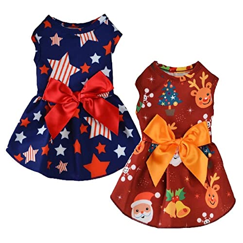 KUTKUT 2Pcs Small Dogie Summer Dress Princess Bowknot Birthday Pet Skirt Dresses Dog Puppy Festival Bow Skirts Cute Apparel Girl Clothes for Dogs Cats Pet