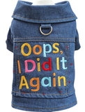 KUTKUT Denim Small Dog Jacket - Stylish Pet Jean Coat With "Oops I Did It Again" Embriodery, Lightweight & Comfortable Puppy Outfit ForCat & Small Dogs ShihTzu, Poodle, Bichon Frise etc