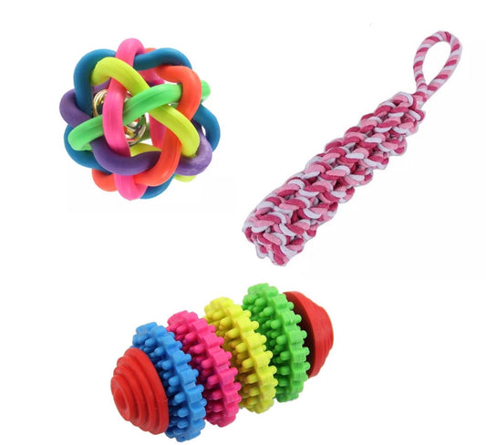 KUTKUT Training Toy Set of Ball, Knotted Rope and Chew Toy for Small Dogs and Pets - Pack of 3 - kutkutstyle