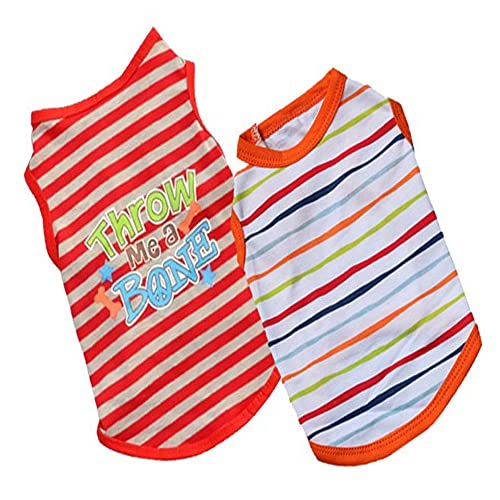 KUTKUT Combo of 2 Striped Print Pet Vest Breathable Autumn,Spring & Summer Puppy Cotton Sleeveless Shirt for Small Dog and Cat (Size: L, Chest Girth 45 cm, Neck Girth 32 cm, Back Length 35 cm