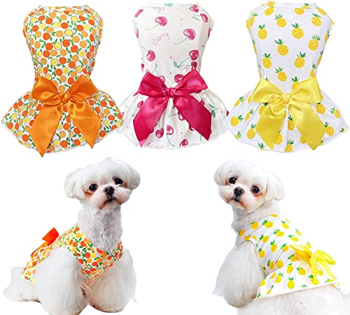 KUTKUT Combo of 3 Pcs Fruit Print Soft Comfortable Cotton Dress For ShihTzu, Lhasa Apso, Bichon etc | Beautiful Cute Backnot Strap Princess Skirt For Small Dogs & Cats - kutkutstyle