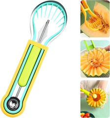 EZYHOME Melon Baller Scoop Set, 4 in 1 Stainless Steel Fruit Tool Set, Fruit Carving Tools for Dig Pulp Separator, Watermelon Cutter Slicer Scooper (Yellow)
