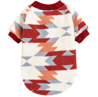 KUTKUT Small Dog Cat Fleece Warm T-Shirt-Soft Sherpa Pet Sweater With Geometric Print, Ribbed Collar & Sleeves, Cozy Winter Clothing For Puppies, Small Dogs & Cats