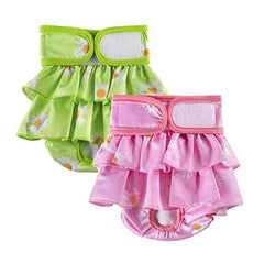 KUTKUT 2 Pcs Female Dog Diapers Adjustable Washable Reusable Super Absorbency Leak-Proof Dog Nappie Dresses for Dogs in Heat, Period or Excitable Urination, Sanitary Panties Dress - kutkutsty
