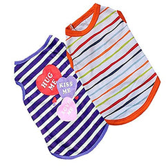 KUTKUT Combo of 2 Striped Print Pet Vest Breathable Autumn,Spring & Summer Puppy Cotton Sleeveless Shirt for Small Dog and Cat (Size: L, Chest Girth 45 cm, Neck Girth 32 cm, Back Length 35 cm