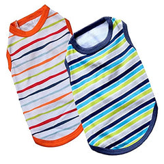 KUTKUT Combo of 2 Drooling Striped Print Pet Vest Breathable Cotton Sleeveless Shirt for Puppy, Small Dog and Cat (Size: L, Chest Girth 45 cm, Neck Girth 32 cm, Back Length 35 cm) - kutkutsty