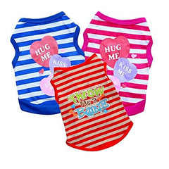 KUTKUT Combo of 3 Stripe Print Sleeveless Cotton Sweat Shirt for Puppy, Small Dog and Cat (Size: L, Chest Girth 45cm, Back Length 35 cm) - kutkutstyle