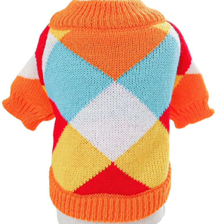 KUTKUT Orange Plaid Pattern Knit Jumper Small Dog Cat Warm Coat, Winter Pullover Pet Clothes, Designer Small Dog Cat Cold Weather Sweater