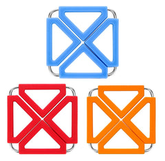 EZYHOME 3Pcs Collapsible Square Kitchen Heat-Proof Silicon Trivet For Hot Dishes, Expendable Trivet With Stainless Steel, Washable Adjustable Folding Place-Mats For Hot Pots and Pans