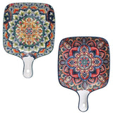 EZYHOME Bohemian Style Creative Serving Platter Ceramic Ins Plate Family Dish Plate Salad Plate with Handle, Plates for Appetizer, Dessert, Pasta, Ice Cream, Microwave and Oven & Dishwasher Safe(2pcs)