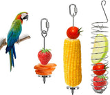 KUTKUT 3 Pieces Bird Food Holder Stainless Steel Parrot Hanging Vegetable Fruit Feeder Bird Treat Skewer Include 2 Pieces Small and Large Fruit Fork and a Food Basket, Parrot Foraging Toy