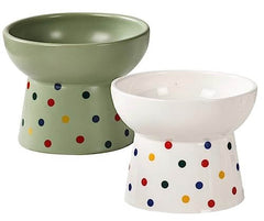 KUTKUT Set of 2Pcs Ceramic Cat Food Or Water Bowl, Raised Cat Feeder Dishes with Stand, Elevated Pet Food Bowl for Cats and Small Dogs, Stress Free Backflow Prevention & Reduce Neck Burden - 