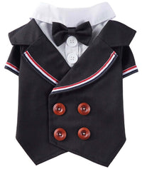 KUTKUT Small Dog Double Breasted Plaid Tuxedo with Button Decore Pet Dog Wedding Shirt for Birthday Costumes, Formal Dog Wedding Attire Outfits Bowtie Apparel (Black)