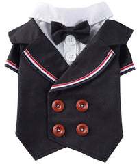KUTKUT Small Dog Double Breasted Plaid Tuxedo with Button Decore Pet Dog Wedding Shirt for Birthday Costumes, Formal Dog Wedding Attire Outfits Bowtie Apparel (Black)
