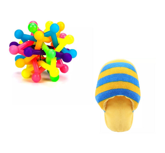 KUTKUT Combo of Colorful Bell Sound Woven Chewing Ball and Funny Plush Squeak Chew Sound Sleeper Design Stuffed Toy for Dogs and Cats - kutkutstyle