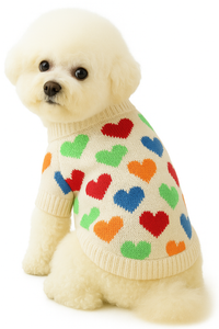 KUTKUT Cute Heart Pattern Small Dog Cat Sweater-Soft Knit Acrylic Wool Pullover For Small Pets- Warm Winter Clothes For ShihTzu, Poodle, Pug etc
