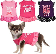 KUTKUT 3 Pieces Dog Cat Girl Dress, Pet Tutu Dress Dot Heart Mesh Puppy Dress Cute Dog Princess Skirt Elegant Pet Summer Apparel Doggie Clothes for Pomeranian, Maltese, Shihtzu etc - kutkutst