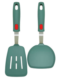 EZYHOME 2Pcs 600°F Heat Resistant Silicon Slotted &Turner Spatulas - Non Stick, Non Scratch Thin Spatula Reinforced Stainless Steel Core - BPA Free & Dishwasher Safe Kitchen Utensil (Green)