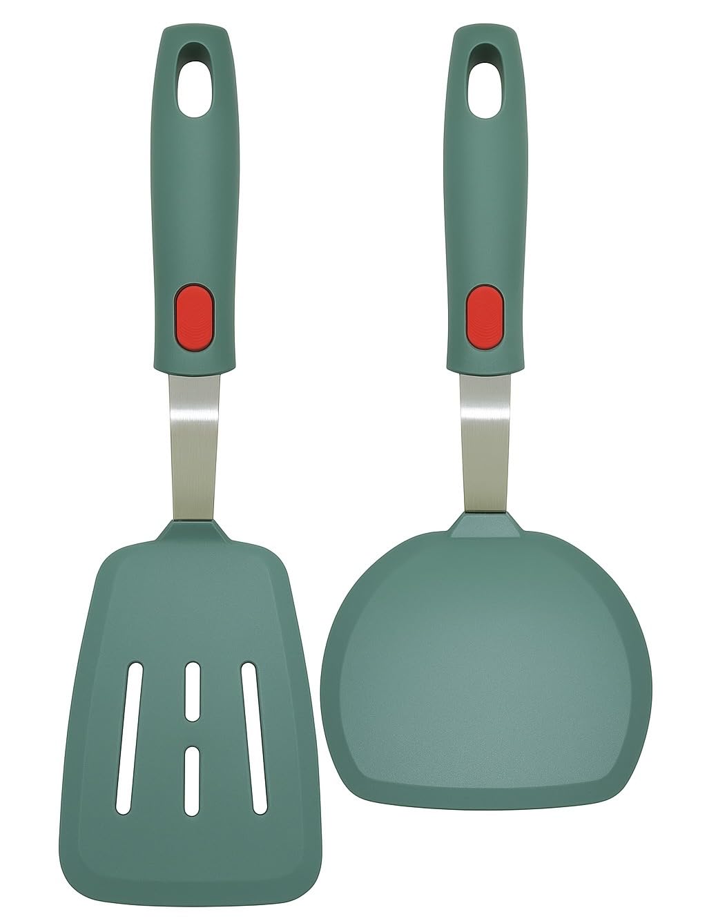 EZYHOME 2Pcs 600°F Heat Resistant Silicon Slotted &Turner Spatulas - Non Stick, Non Scratch Thin Spatula Reinforced Stainless Steel Core - BPA Free & Dishwasher Safe Kitchen Utensil (Green)