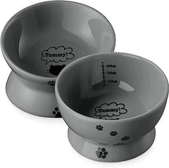 KUTKUT Set of 2 Pcs Elevated Cat and Small Dog Food and Water Bowl Set, Tilted Elevated Cat Food Bowls No Spill, Ceramic Cat Food Feeder Bowl Collection, Pet Bowl for Flat-Faced Cats and Small Dogs