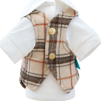 KUTKUT Small Dog Plaid Shirt Vest - Classic Beige Checkered Pet Outfit With Buttons & White Collar, Stylish Puppy & Kitten Clothing For Special Occassions