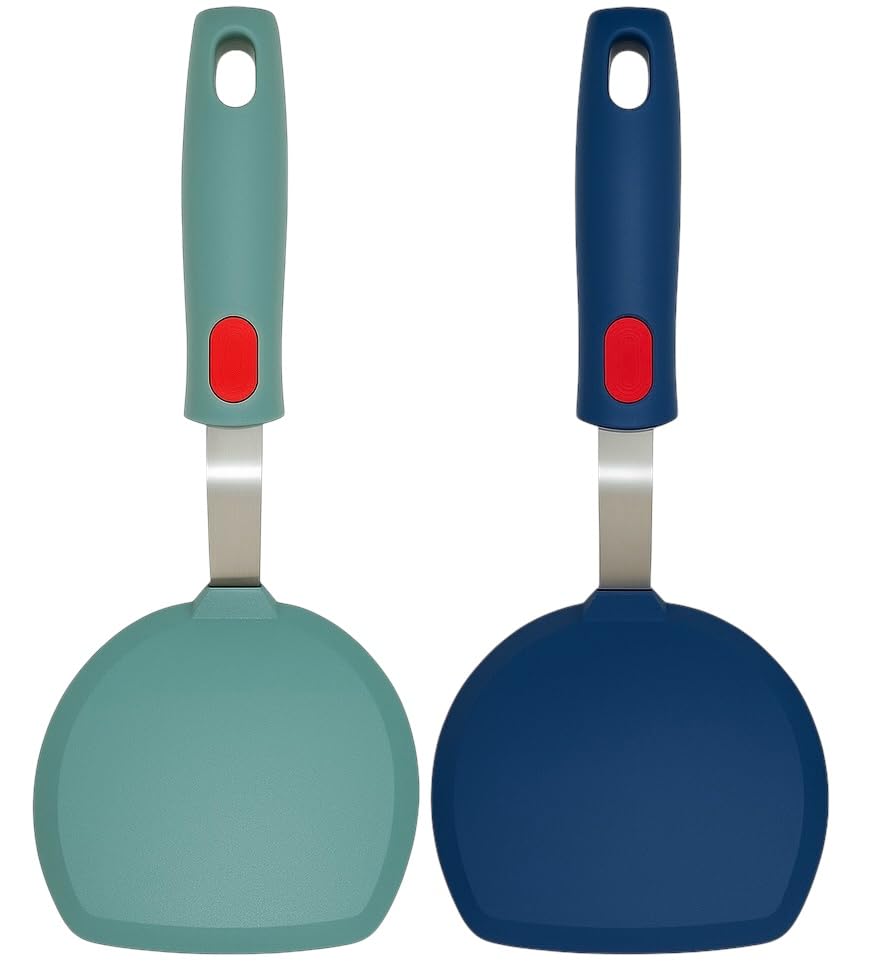 EZYHOME 2Pcs Kitchen Spatula Silicone Turner Heat Resistant Melt Proof Spatulas for Nonstick Cookware,Flexible Non Scratch Thin Spatula Wide,Angled and Flipper for Frying Eggs, Pancake, Burger, Fish
