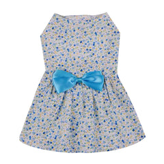 KUTKUT Lovely Floral Small Pet Frock | Ribbon Skirt for Small Dogs | Summer Clothing for Shih Tzu, Maltese, Yorkie Dog Wedding Dress (Blue)