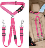 KUTKUT Double Dog Seat Belt, Dual Pet Car Headrest Restraint Safety Seatbelt No Tangle Dog Leash Duty Adjust Elastic Bungee Lead Splitter Connect Harness in Vehicle Travel for 2 Dogs (Pink)