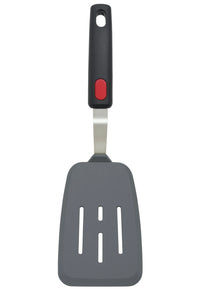 EZYHOME 600°F Heat Resistant Silicon Slotted Turner - Non Stick, Non Scratch Thin Spatula Reinforced Stainless Steel Core - BPA Free & Dishwasher Safe Kitchen Utensil (Dark Grey)