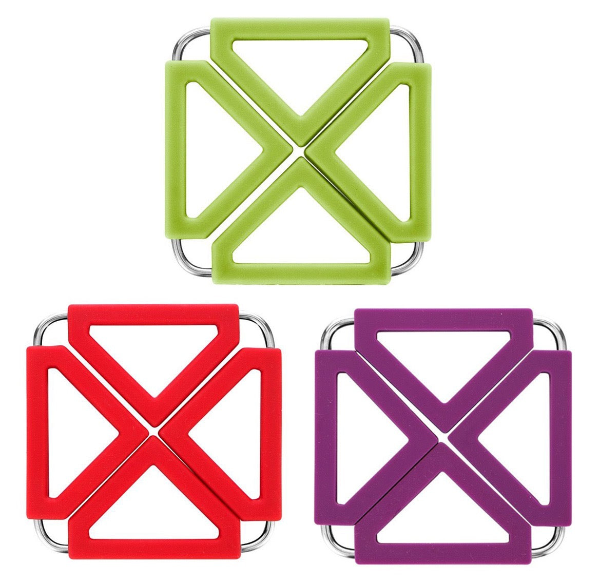 EZYHOME 3Pcs High Temperature Resistant Food-Grade Trivet Multifunctional Silicon Insulation Foldable Table Mat Trivet Pot Holder Creative Stainless Steel Pot Holder Hot Mat