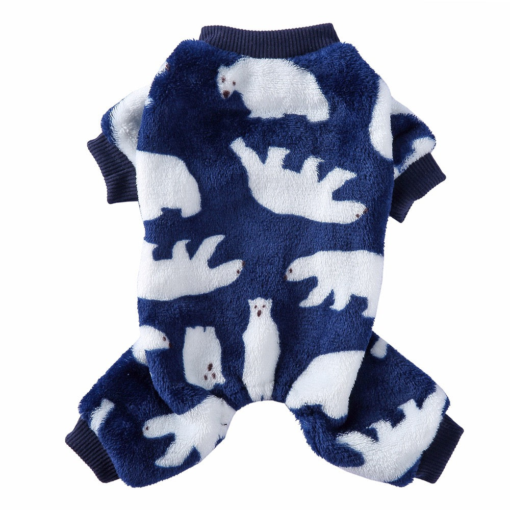 KUTKUT Dog Pajamas Coat Cat Jumpsuit Soft Velvet Doggie Jumpers Onesies Jammies Fleece Cat Apparel Pet Clothes Warm Flannel Cold Weather Puppy Small Dogs Rompers (Polar Bear )