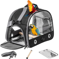 KUTKUT Bird Carrier with Perch Parakeet Travel Carrier Bag Portable Bird Backpack with Plate Breathable Parrot Travel Cage for Small Pets
