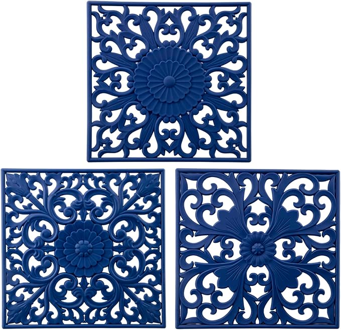 EZYHOME 3Pcs Extra Thick Silicone Trivet Mat for Hot Dishes, Hot Pots and Pans, Pot Holder, Hot Pad to Portect Your Table and Countertop, Kitchen Decor and Accessories