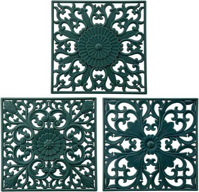 EZYHOME 3Pcs Silicone Trivets for Hot Dishes, Pots & Pans - Heat Resistant Countertop Mats with Non-Slip Design, Durable Hot Pads for Kitchen, Modern Trivet Set for Countertop, Table