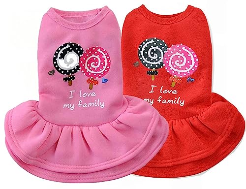 KUTKUT Pack of 2Pcs Lollypop Pattern Frock for Small Dog & Cats, Cute Sleeveless Princess Dog Cat Apparel for Shihtzu, Pomeranian, Papillon etc