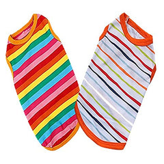 KUTKUT Combo of 2 Rainbow Striped Print Pet Vest Breathable Cotton Sleeveless Shirt for Puppy, Small Dog and Cat (Size: L, Chest Girth 45 cm, Neck Girth 32 cm, Back Length 35 cm) - kutkutstyl