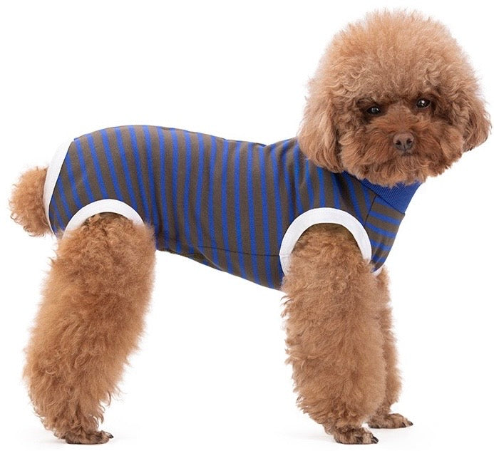 KUTKUT Dog Surgical Blue Striped Recovery Suit, Recovery Shirt for Male Female Dog Abdominal Wounds Bandages Cone E-Collar Alternative, Anti-Licking Pet Surgical Suit (Black)