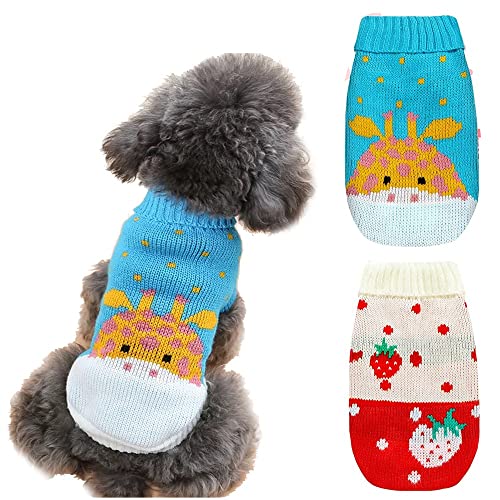 KUTKUT 2 Pcs Small Dogs Sweaters,Winter Warm Turtleneck Knitted Girl Dog Clothes, Cute Knitwear Soft Puppy Pullover Vest Outfits - kutkutstyle
